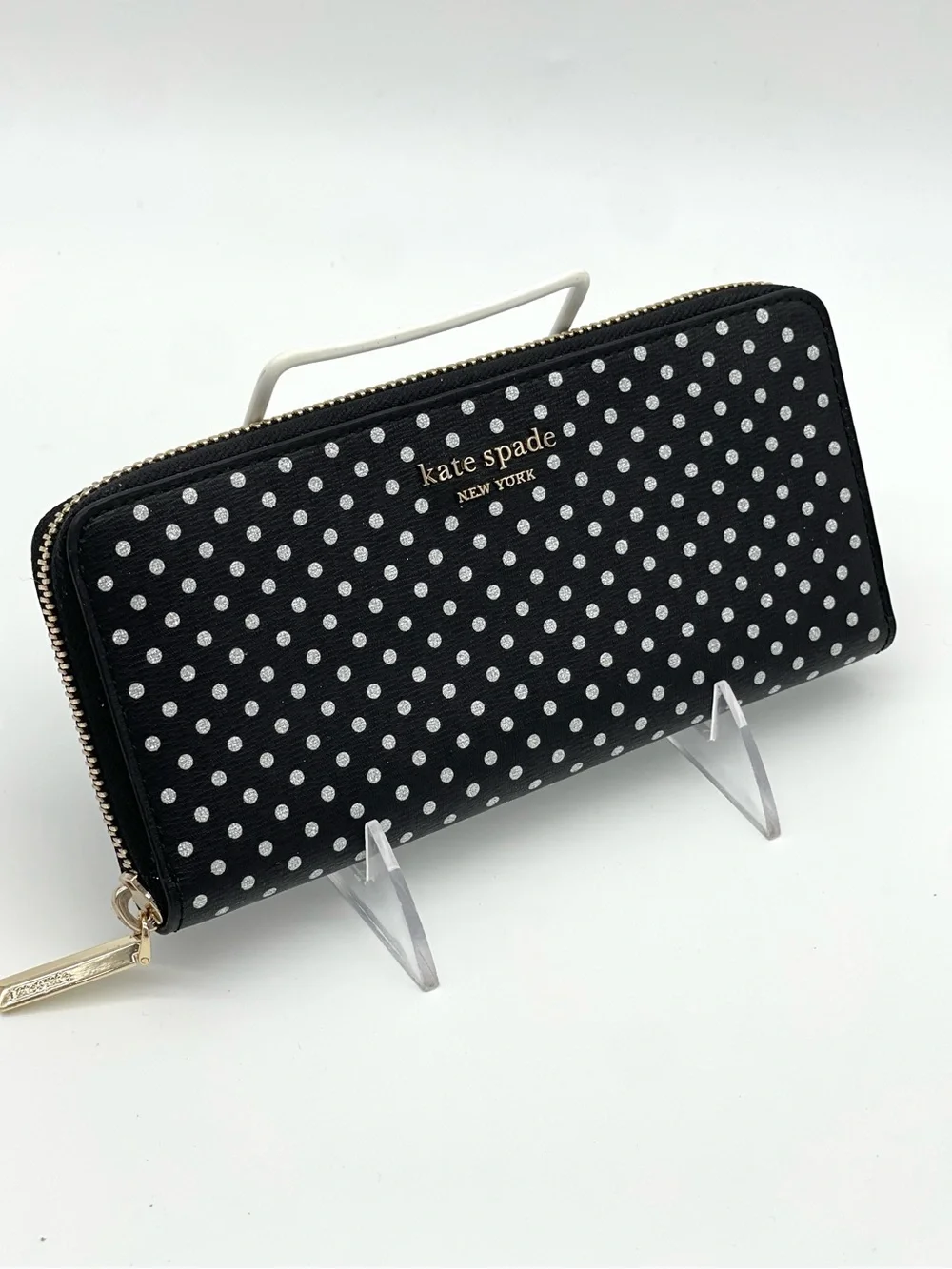 Kate Spade Large Continental Wallet Black with Silver Dots